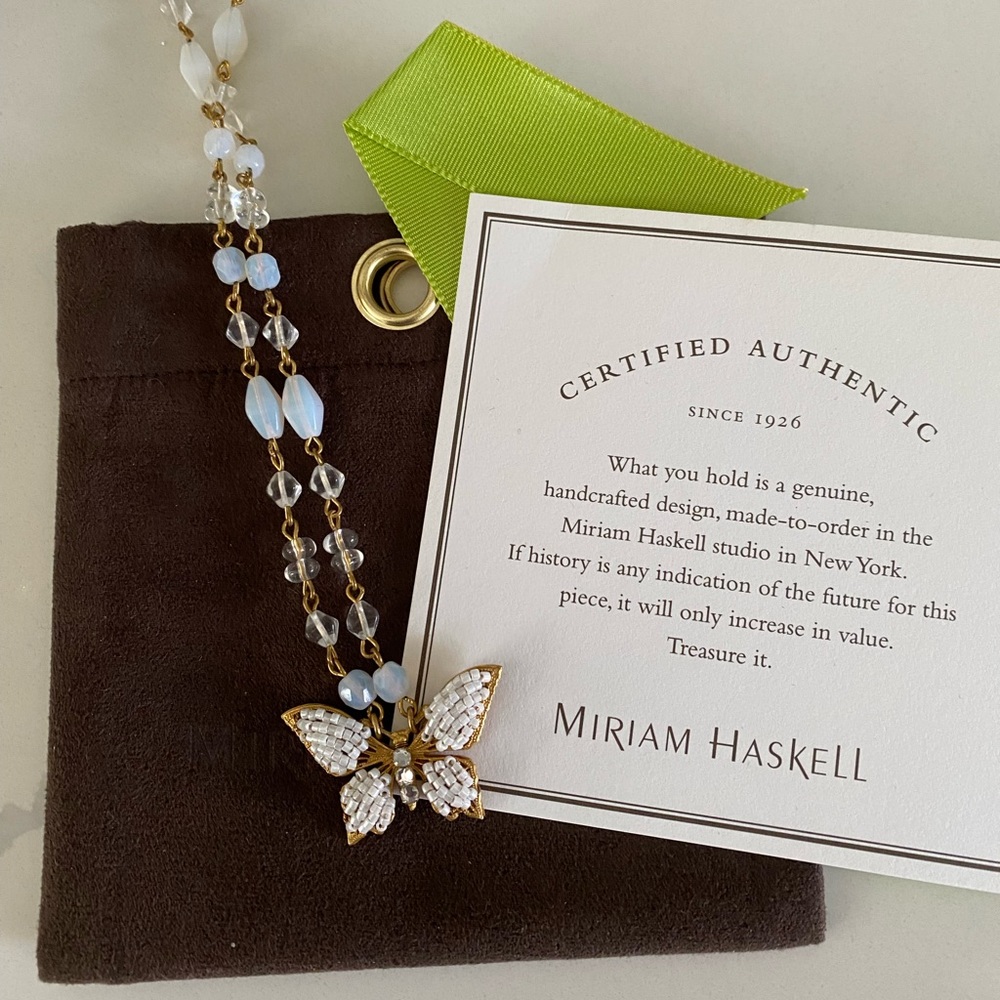 MIRIAM HASKELL Beautiful White Butterfly Vintage Necklace Pendant.